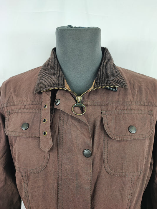 Giacca Barbour Donna con cintura marrone utility mac UK12 tg.42 - Brown Waxed Utility Mac Jacket UK12