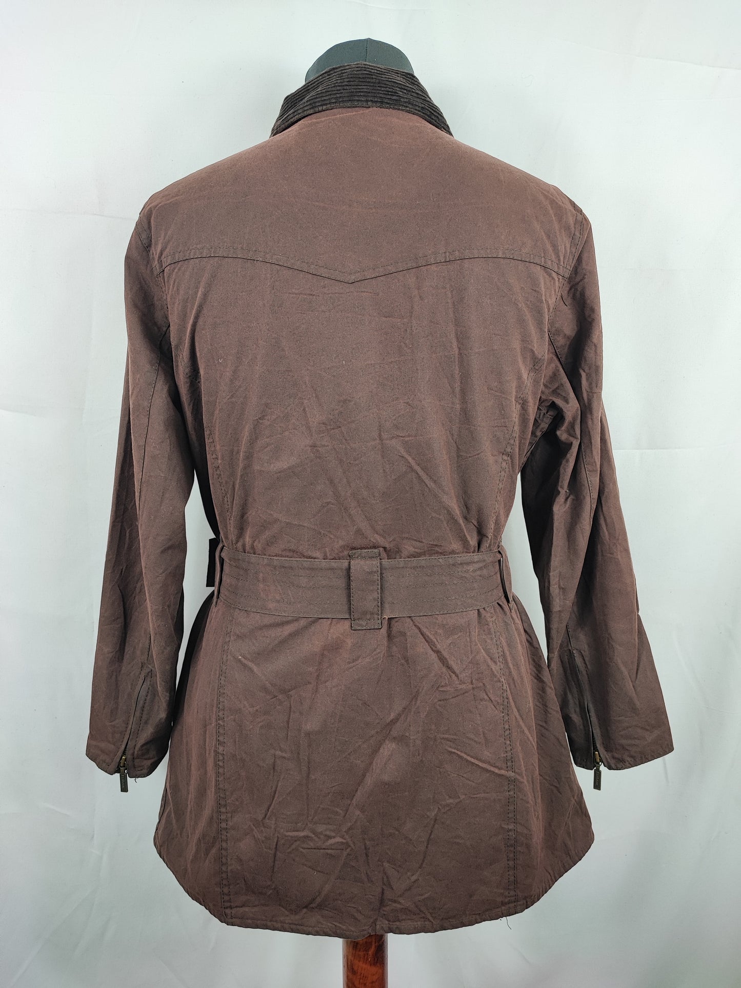 Giacca Barbour Donna con cintura marrone utility mac UK12 tg.42 - Brown Waxed Utility Mac Jacket UK12