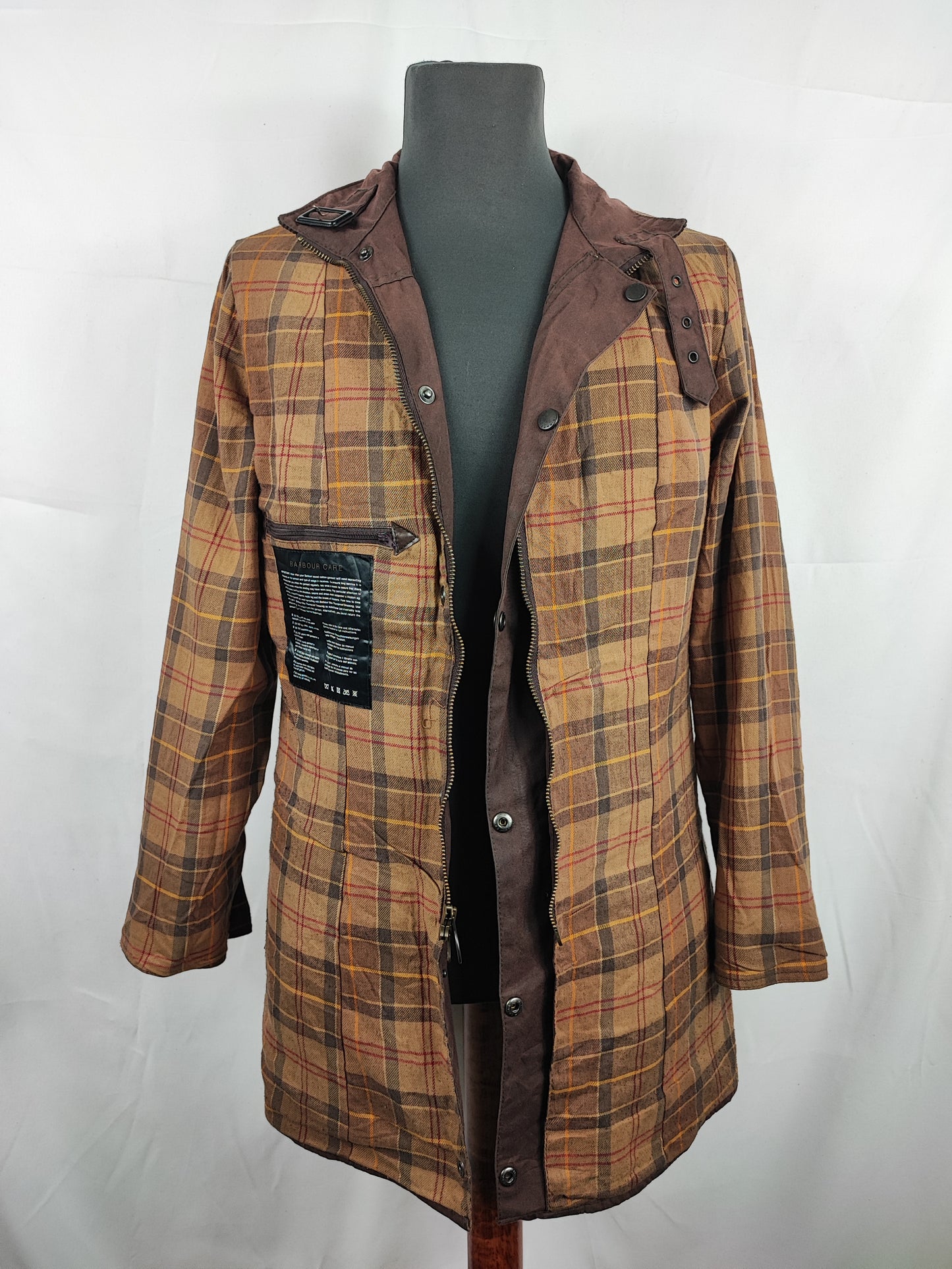 Giacca Barbour Donna con cintura marrone utility mac UK12 tg.42 - Brown Waxed Utility Mac Jacket UK12