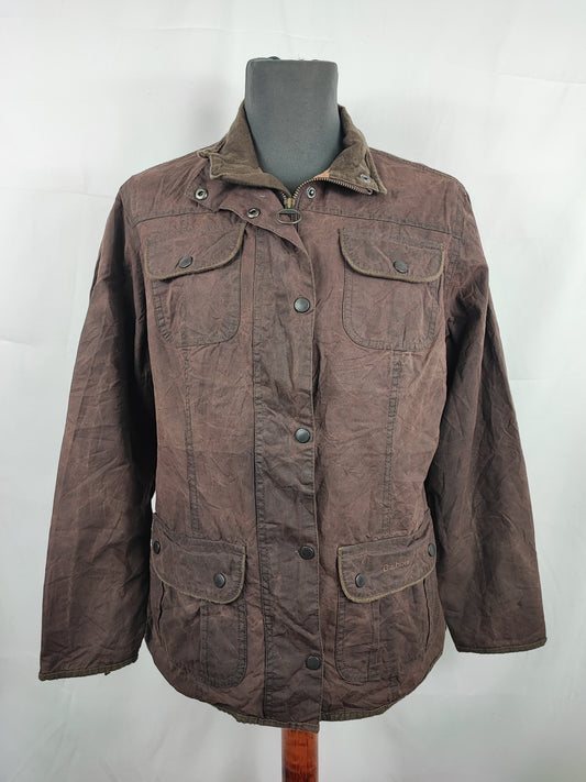 Barbour Giacca corta marrone donna cerata Utility Tg. 42/44 Lady Brown Utility wax Jacket uk14