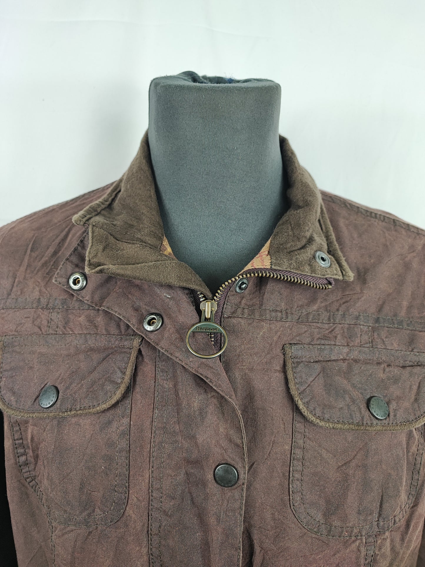 Barbour Giacca corta marrone donna cerata Utility Tg. 42/44 Lady Brown Utility wax Jacket uk14