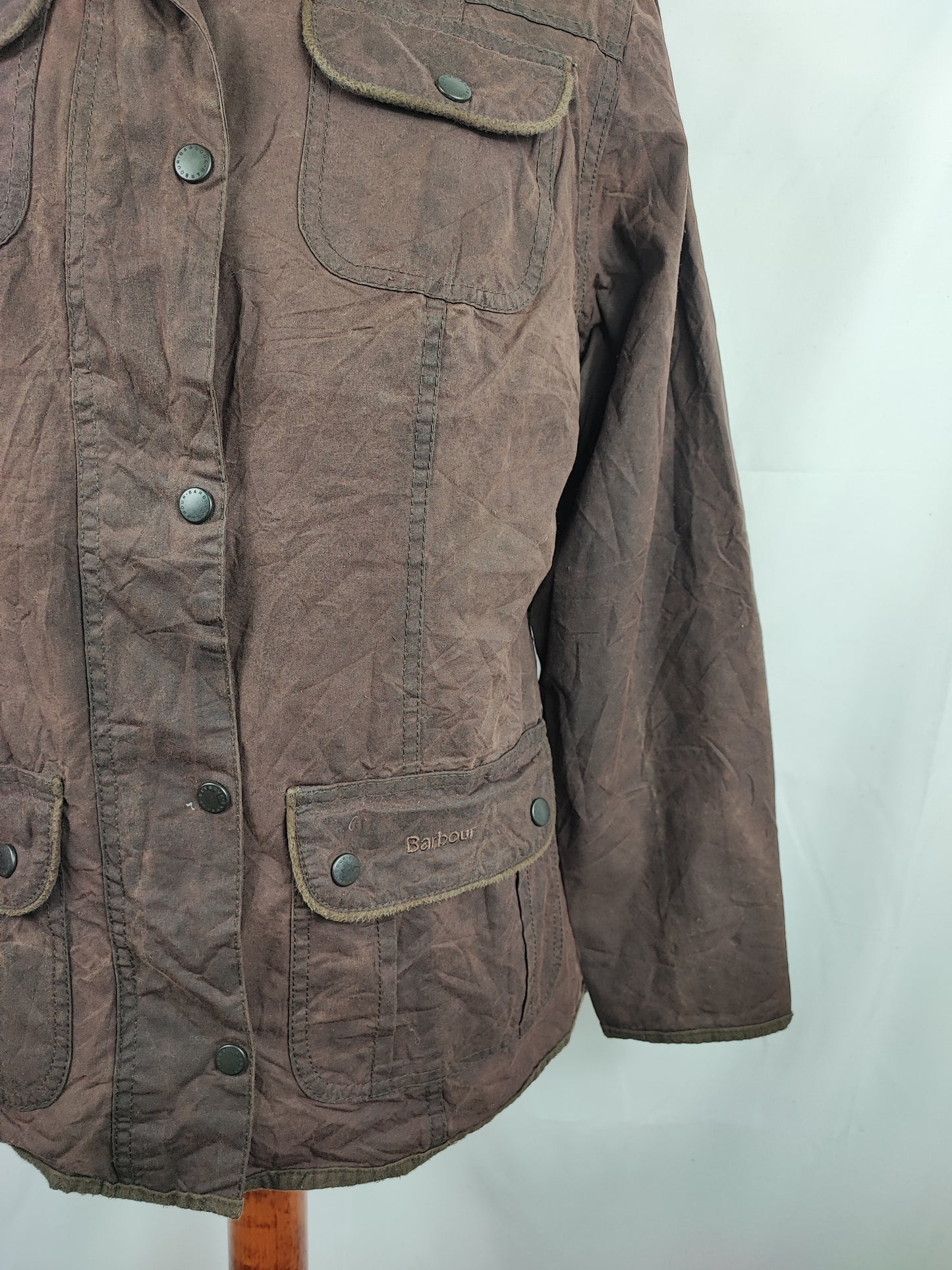 Barbour Giacca corta marrone donna cerata Utility Tg. 42/44 Lady Brown Utility wax Jacket uk14