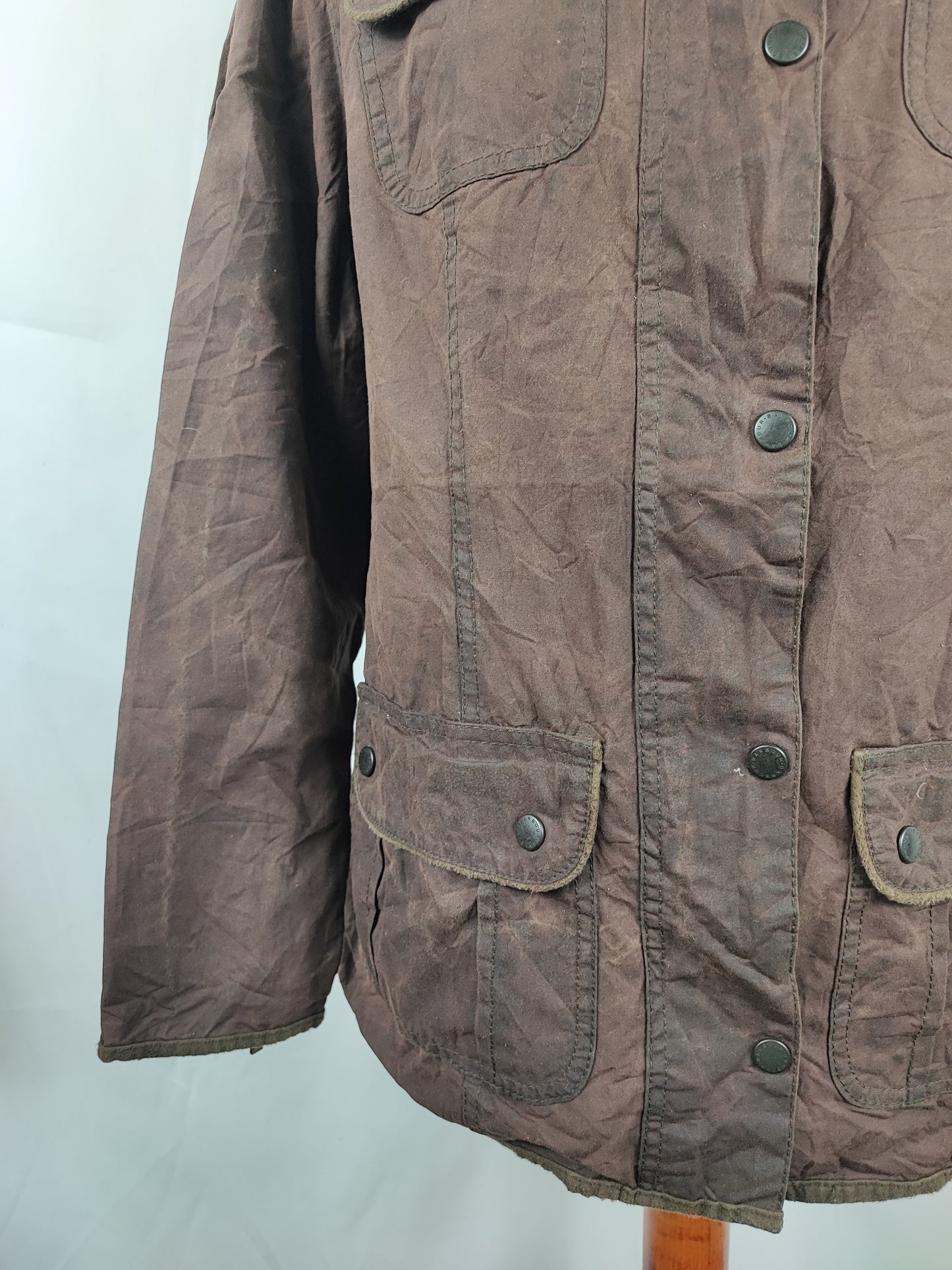 Barbour Giacca corta marrone donna cerata Utility Tg. 42/44 Lady Brown Utility wax Jacket uk14