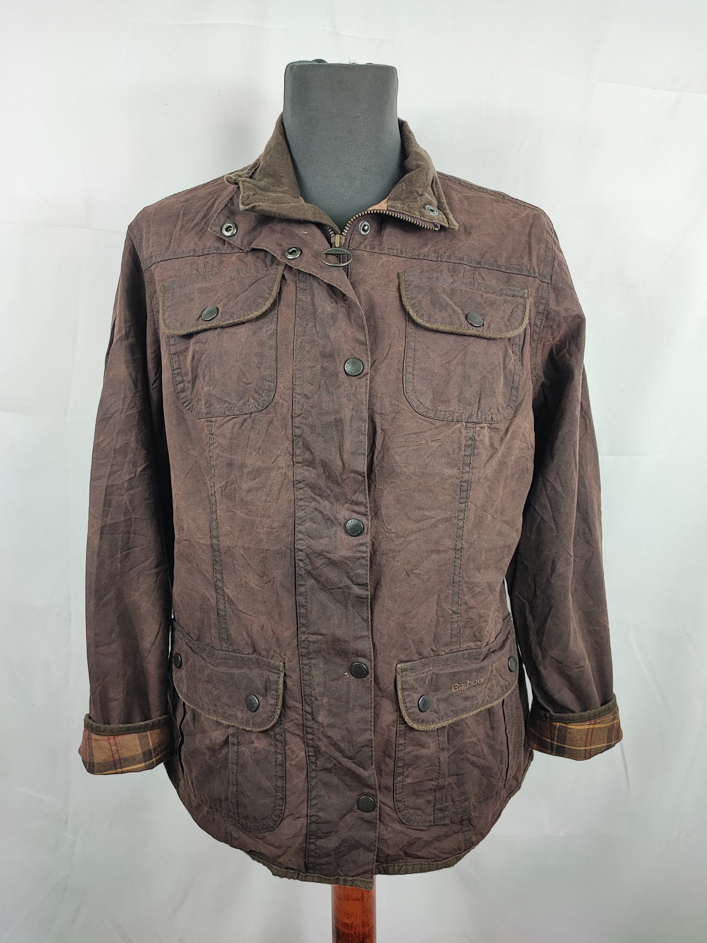 Barbour Giacca corta marrone donna cerata Utility Tg. 42/44 Lady Brown Utility wax Jacket uk14