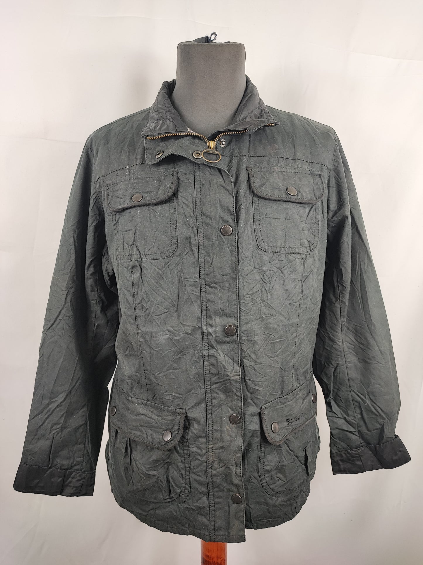 Barbour Giacca corta nera cerata Trudy Tg.44/46 Black Wax Trudy Pleated Jacket Uk16