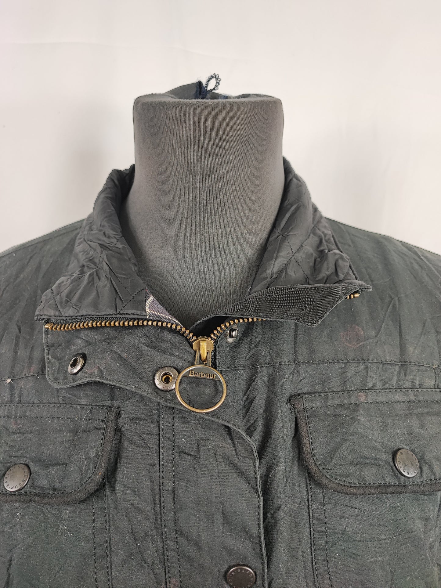 Barbour Giacca corta nera cerata Trudy Tg.44/46 Black Wax Trudy Pleated Jacket Uk16