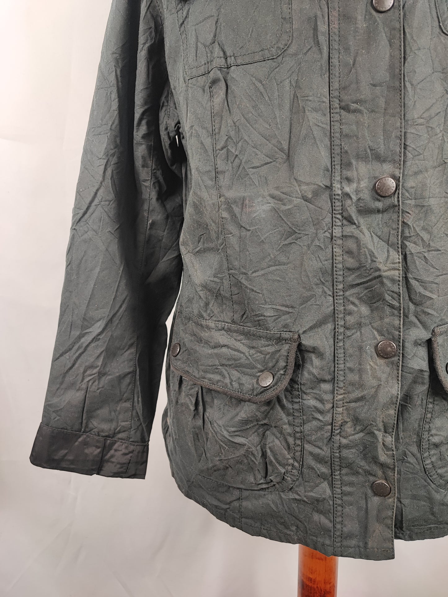 Barbour Giacca corta nera cerata Trudy Tg.44/46 Black Wax Trudy Pleated Jacket Uk16