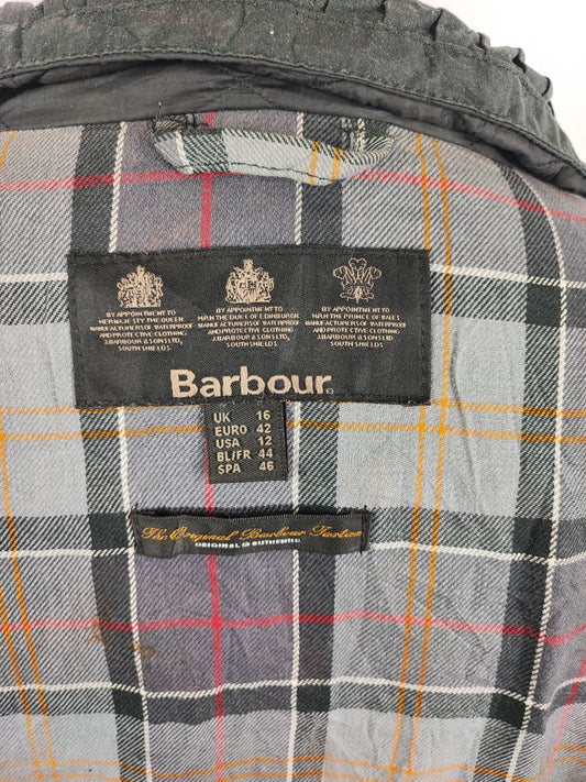 Barbour Giacca corta nera cerata Trudy Tg.44/46 Black Wax Trudy Pleated Jacket Uk16