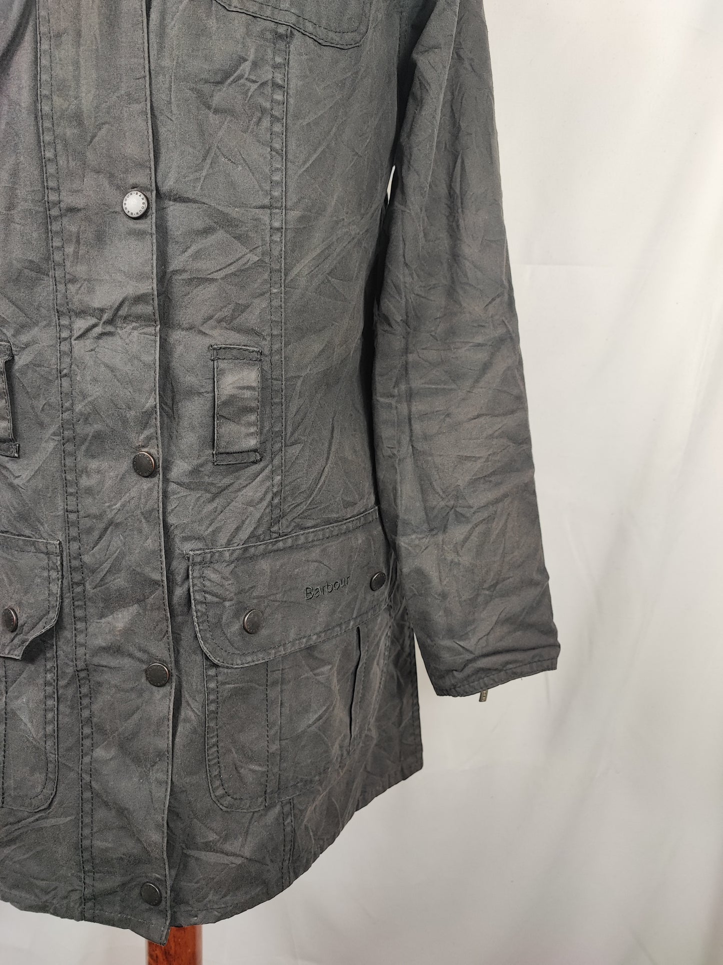 Barbour Giacca nera donna Utility Medium 42 Lady black Utility Mac wax Jacket size uk12