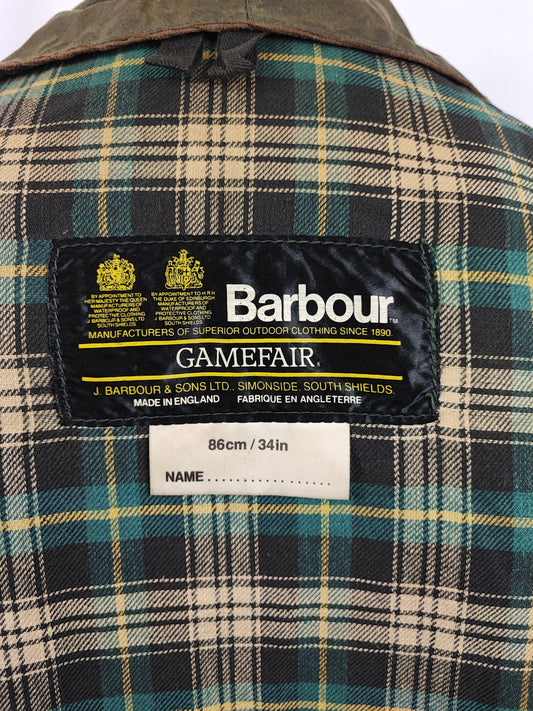 RARA Barbour Gamefair Verde C34/86 cm Two crests Green Wax Gamefair Jacket c34 size XSmall