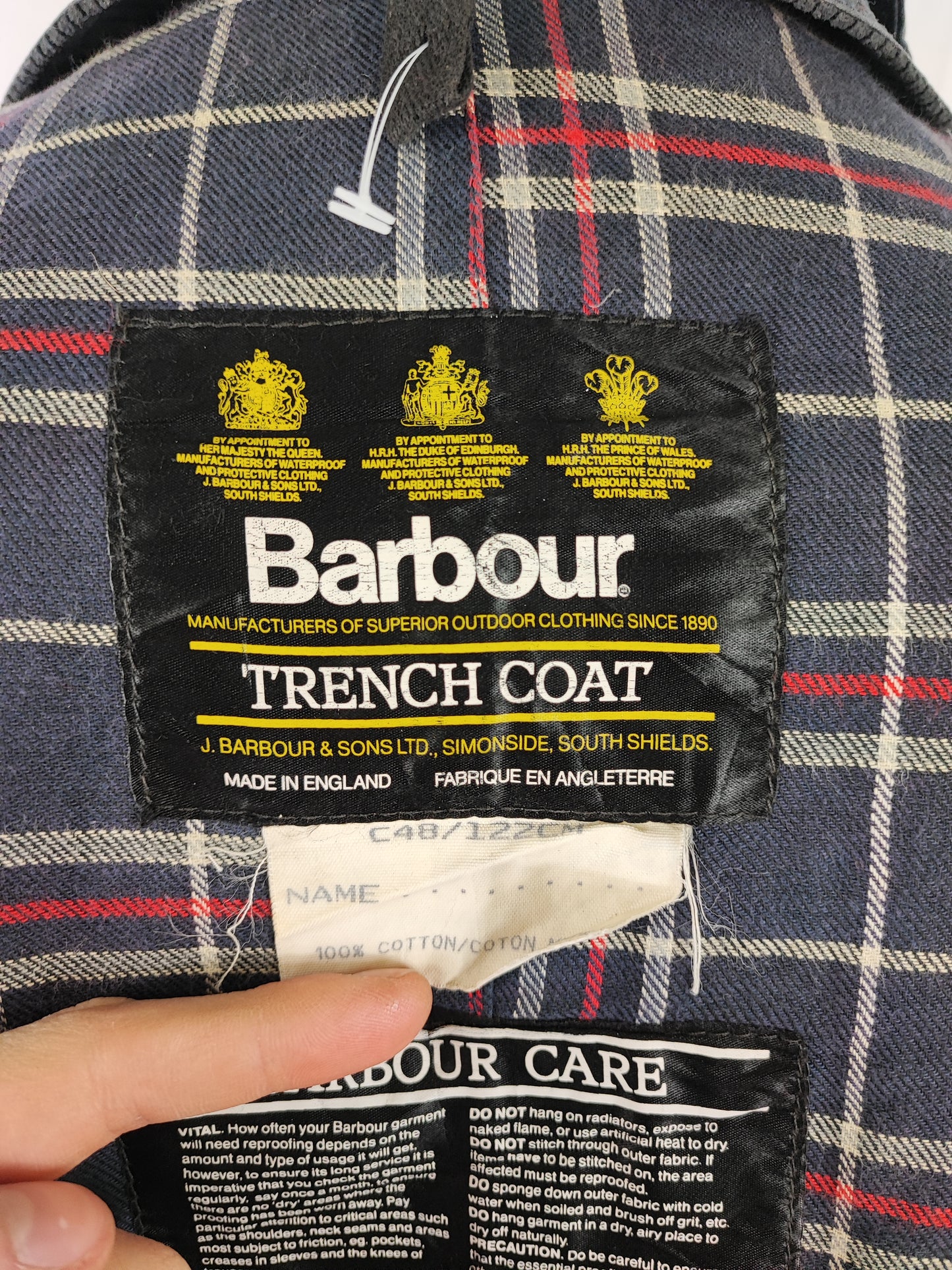RARO Barbour Vintage Trench Coat blu cerato C48/122 cm Waxed Navy Vintage Trench Coat XXL