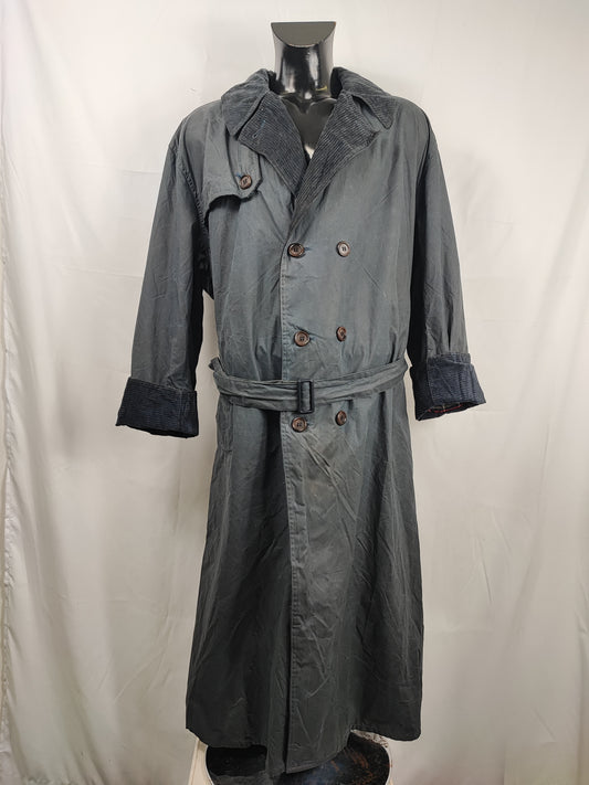 RARO Barbour Vintage Trench Coat blu cerato C48/122 cm Waxed Navy Vintage Trench Coat XXL