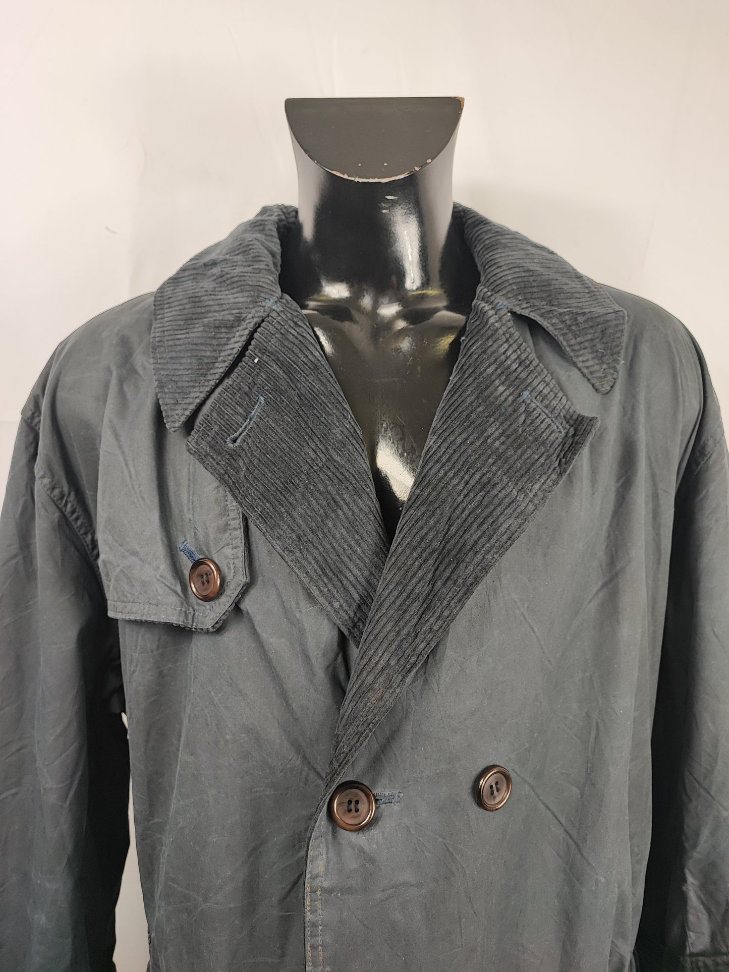 RARO Barbour Vintage Trench Coat blu cerato C48/122 cm Waxed Navy Vintage Trench Coat XXL
