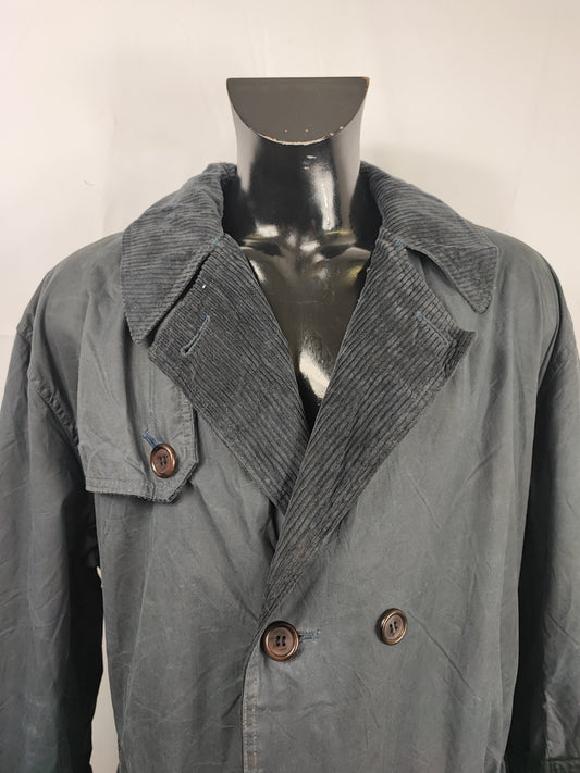RARO Barbour Vintage Trench Coat blu cerato C48/122 cm Waxed Navy Vintage Trench Coat XXL