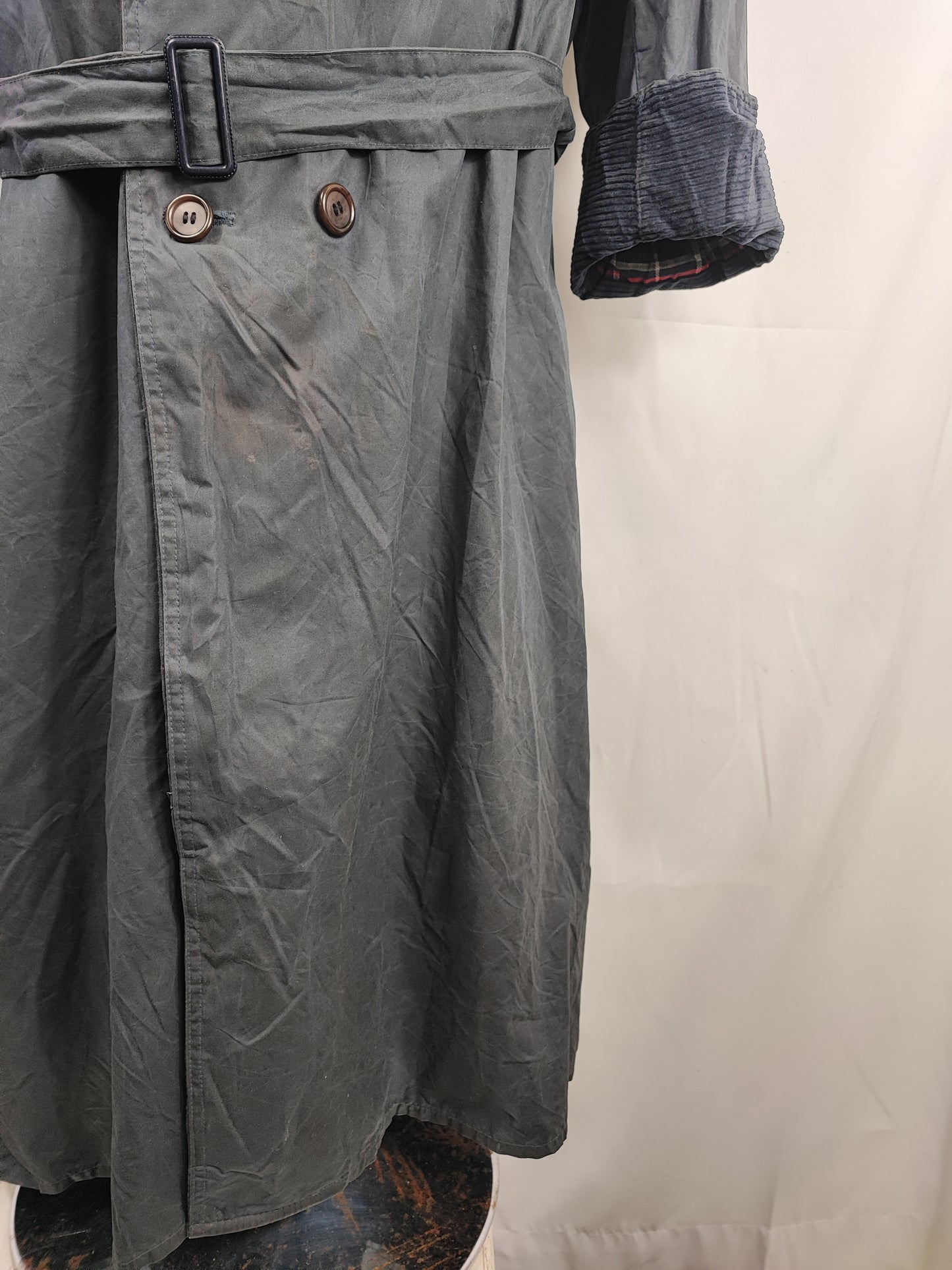 RARO Barbour Vintage Trench Coat blu cerato C48/122 cm Waxed Navy Vintage Trench Coat XXL
