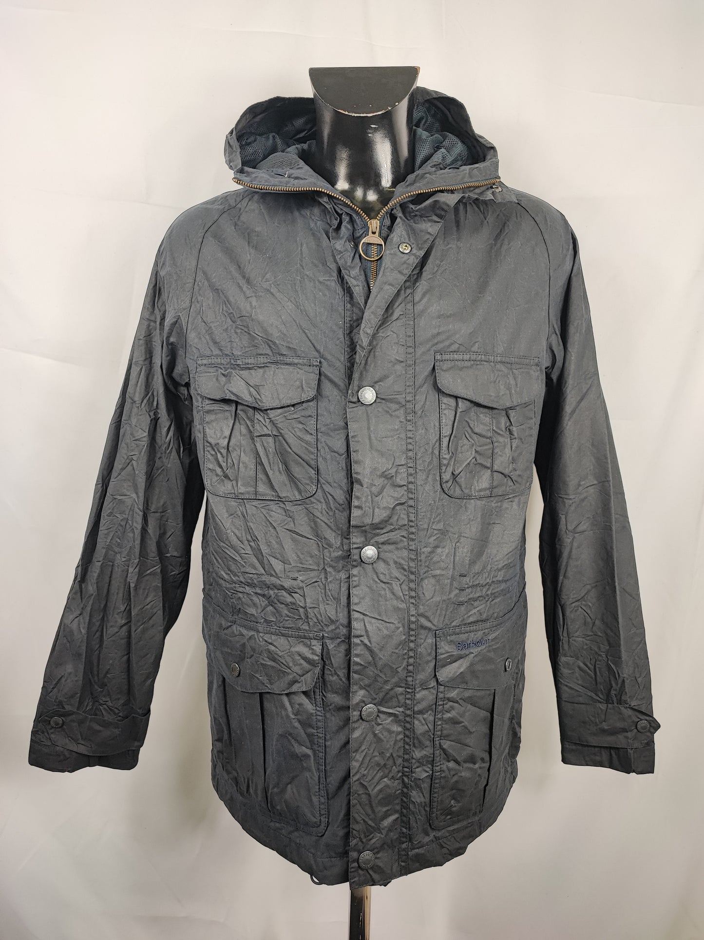 Giacca Barbour cerata blu con cappuccio blu Medium Man Navy How Wax Jacket size Medium