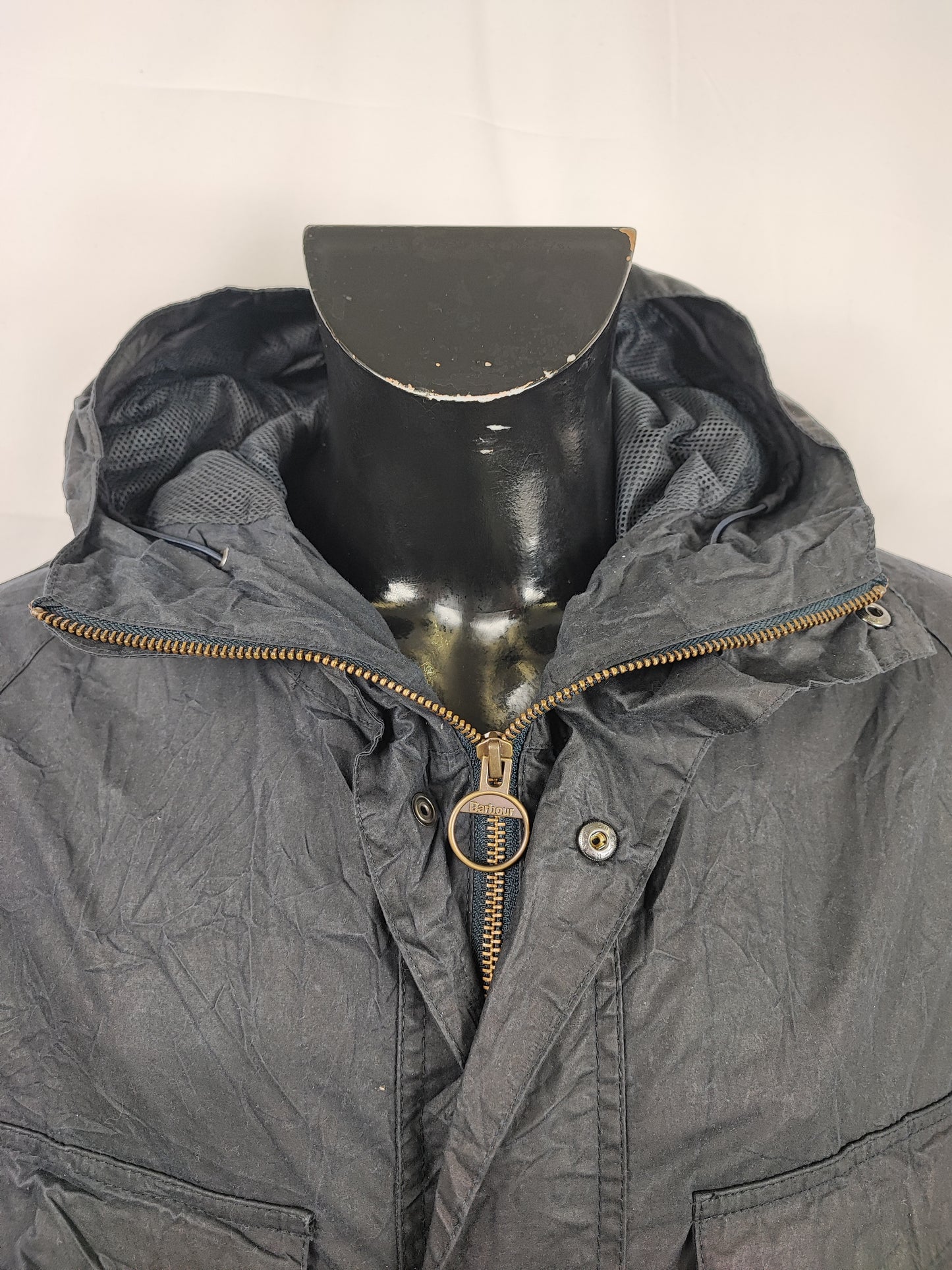 Giacca Barbour cerata blu con cappuccio blu Medium Man Navy How Wax Jacket size Medium