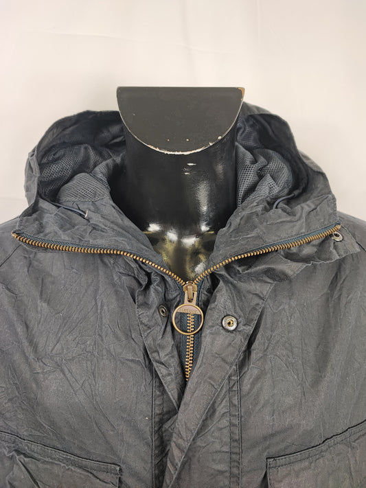 Giacca Barbour cerata blu con cappuccio blu Medium Man Navy How Wax Jacket size Medium