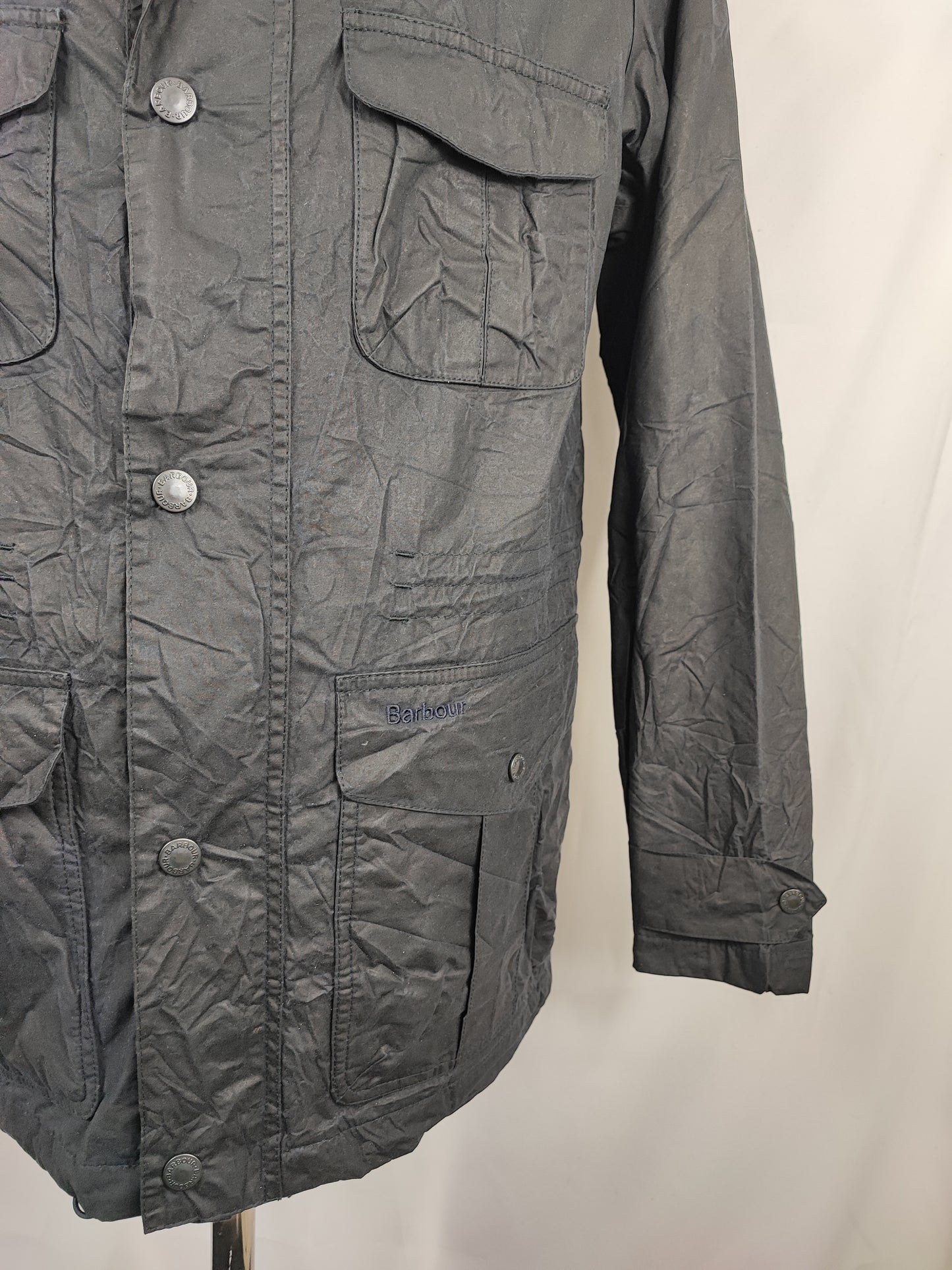Giacca Barbour cerata blu con cappuccio blu Medium Man Navy How Wax Jacket size Medium