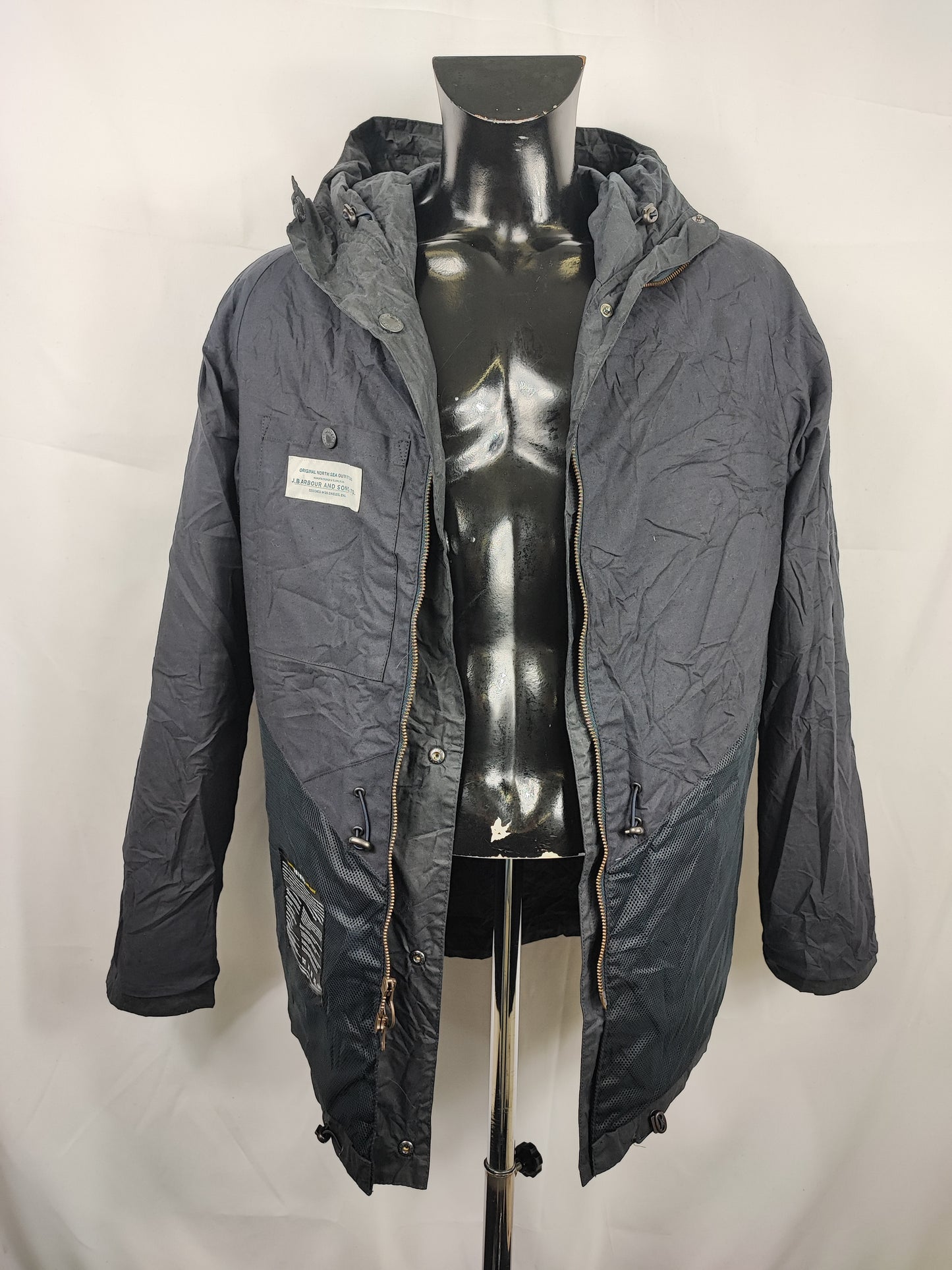 Giacca Barbour cerata blu con cappuccio blu Medium Man Navy How Wax Jacket size Medium