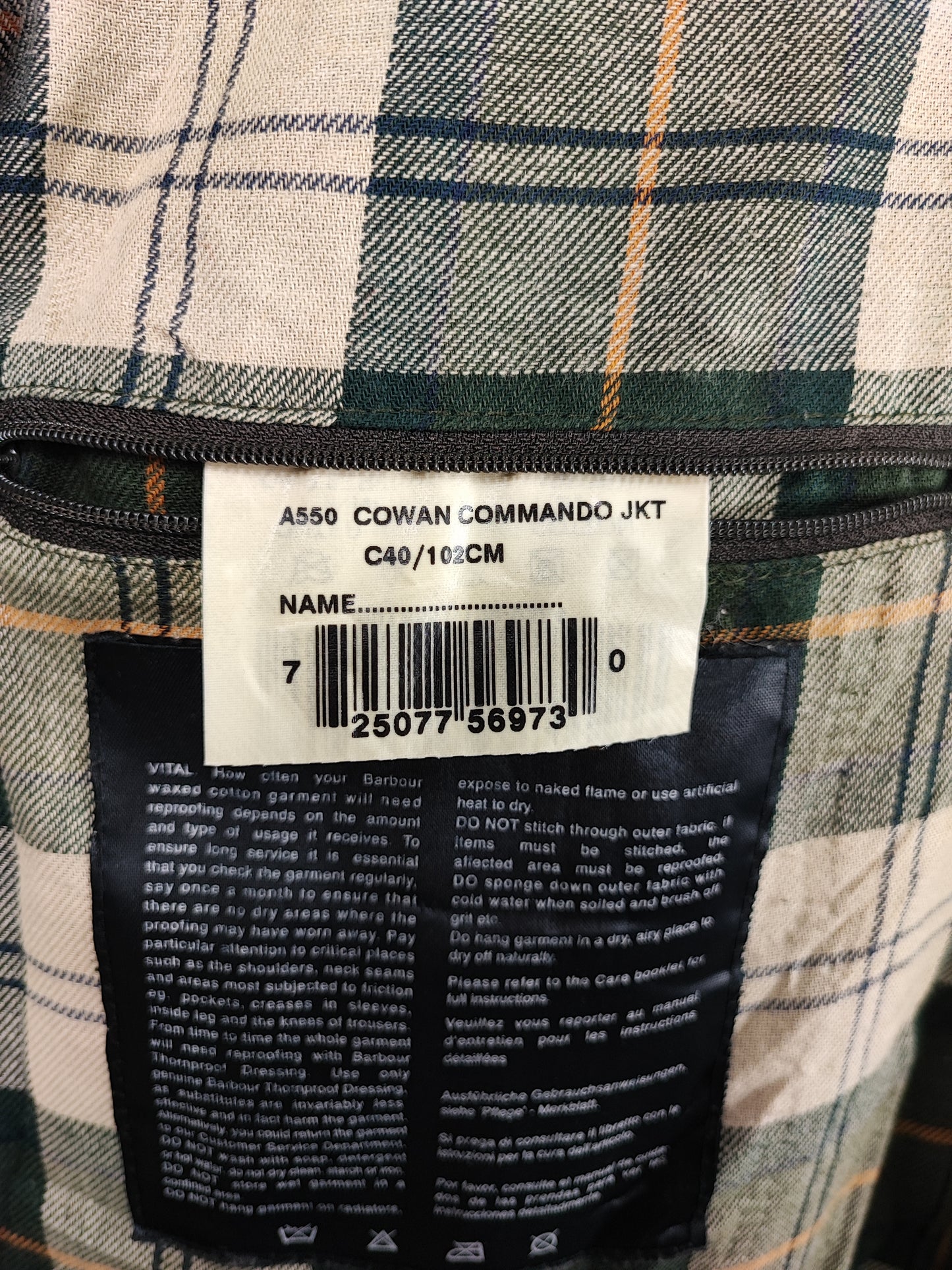 RARA Barbour Giacca Cowan Commando verde c40/102 cm Green wax Man Jacket size Medium