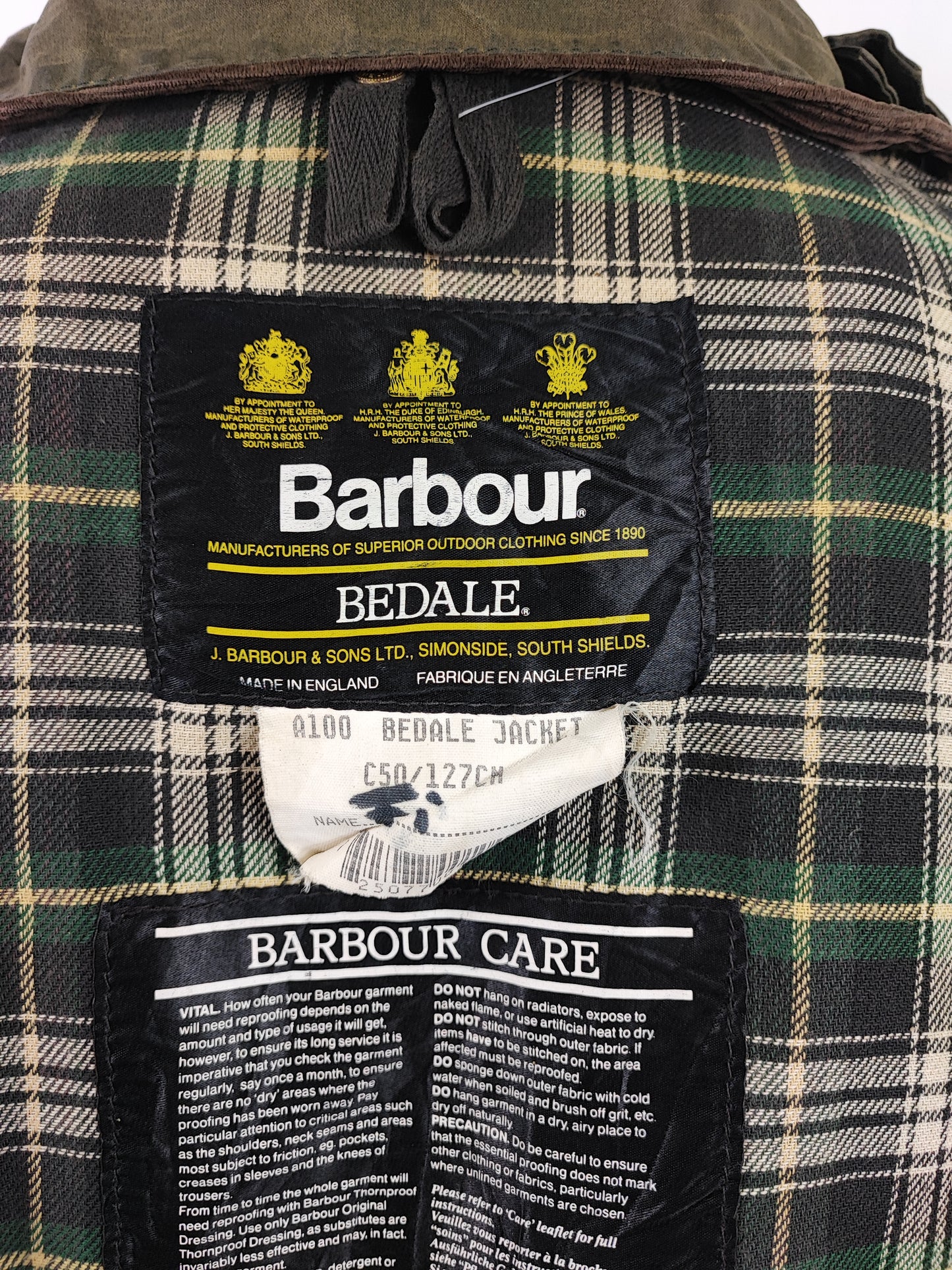 Barbour Giacca Bedale verde Vintage C50/127 CM XXL Green Waxed Bedale Jacket size XXL