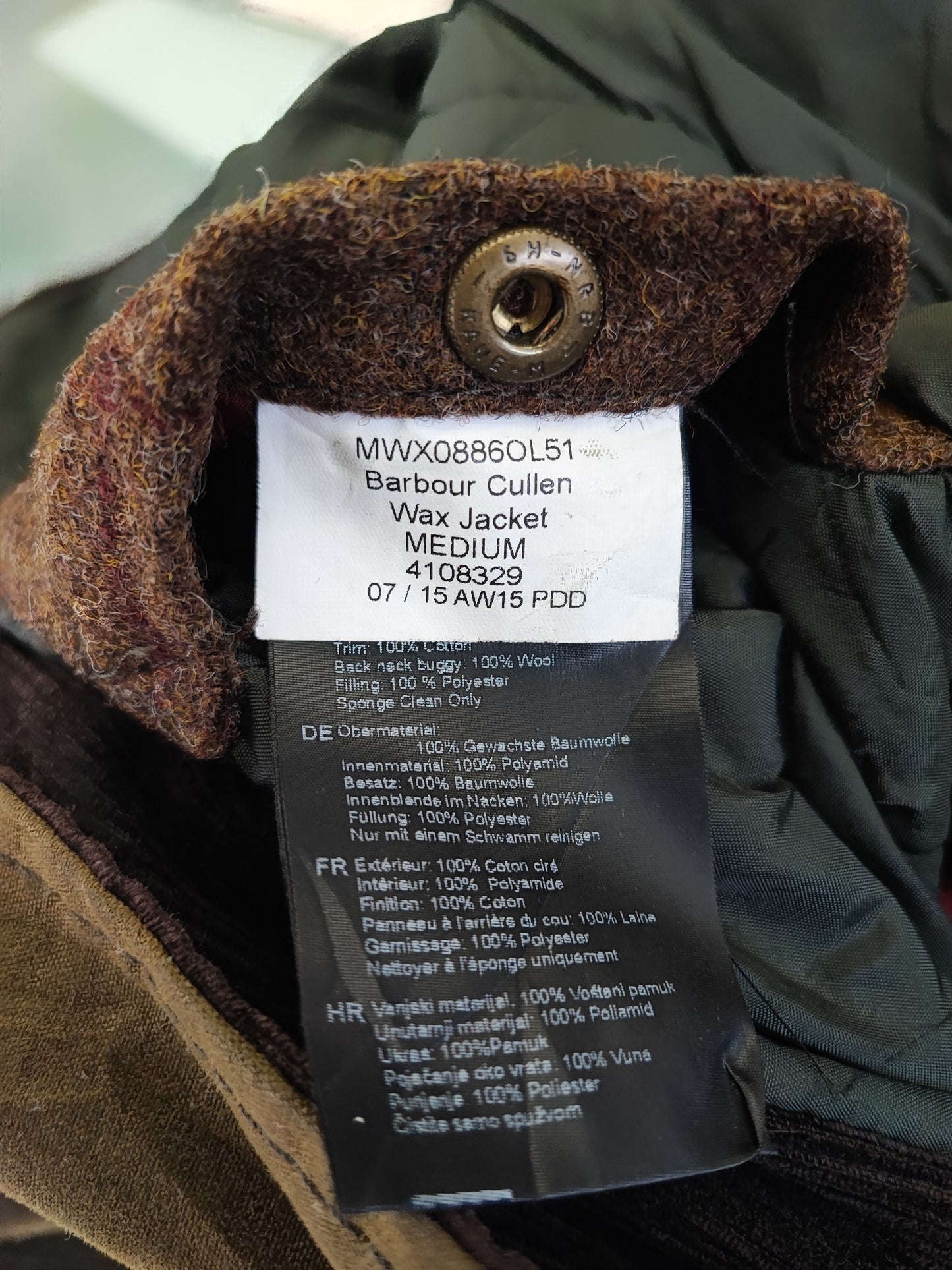 Giacca Barbour Uomo verde cerato Cullen Medium- Green waxed cotton Jacket Size Medium