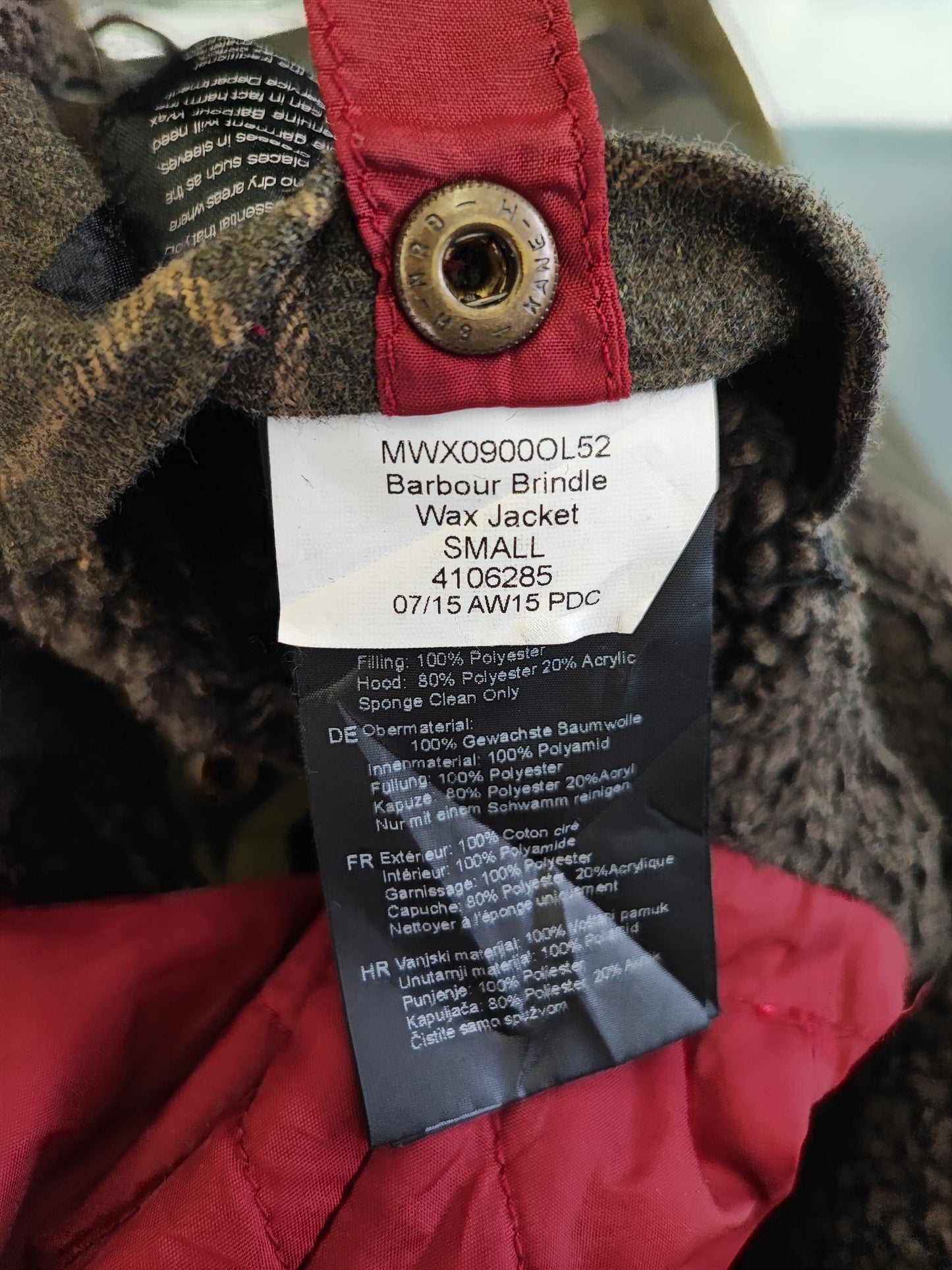 Barbour Giacca verde Uomo Brindle wax jacket Small Man Green wax Jacket Size S