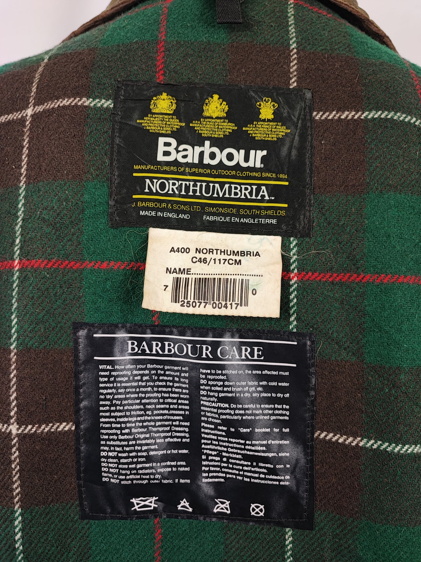 RARA Giacca Barbour Vintage Northumbria C46/117 cm-Green Vintage Waxed Northumbria Jacket Size Xlarge
