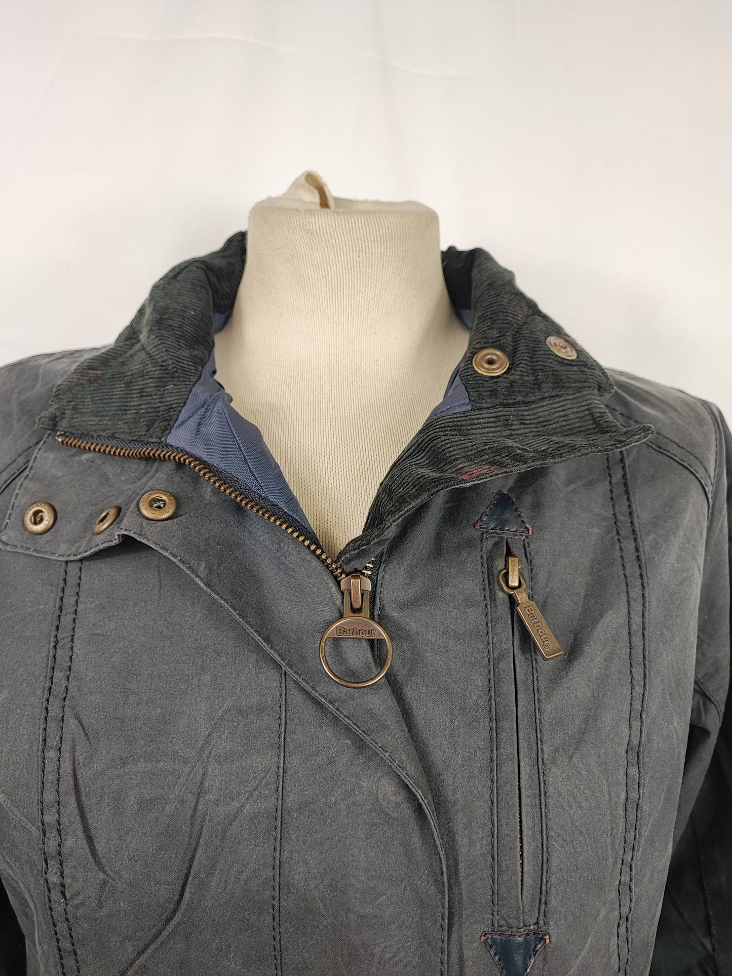 Giacca Barbour donna Badminton blu cerata UK8 Xsmall Navy wax Lady jacket Xsmall size Uk8