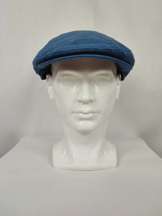 Coppola nuova inglese liscia in Lino blu jeans -  New English Denim blue Linen Flat Cap