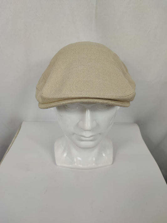Coppola nuova inglese liscia in Lino beige- New English Beige Linen Flat Cap