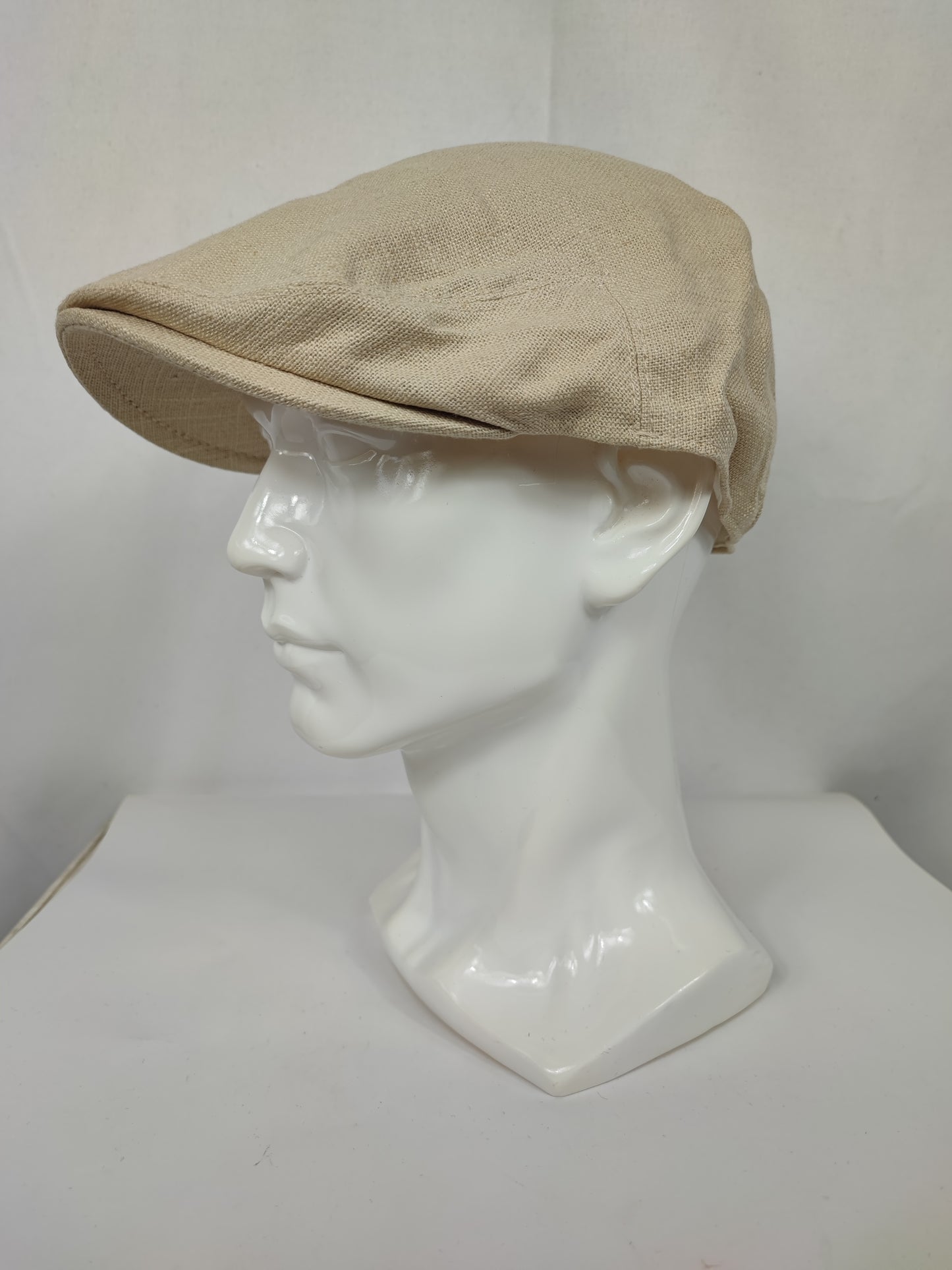 Coppola nuova inglese liscia in Lino beige- New English Beige Linen Flat Cap