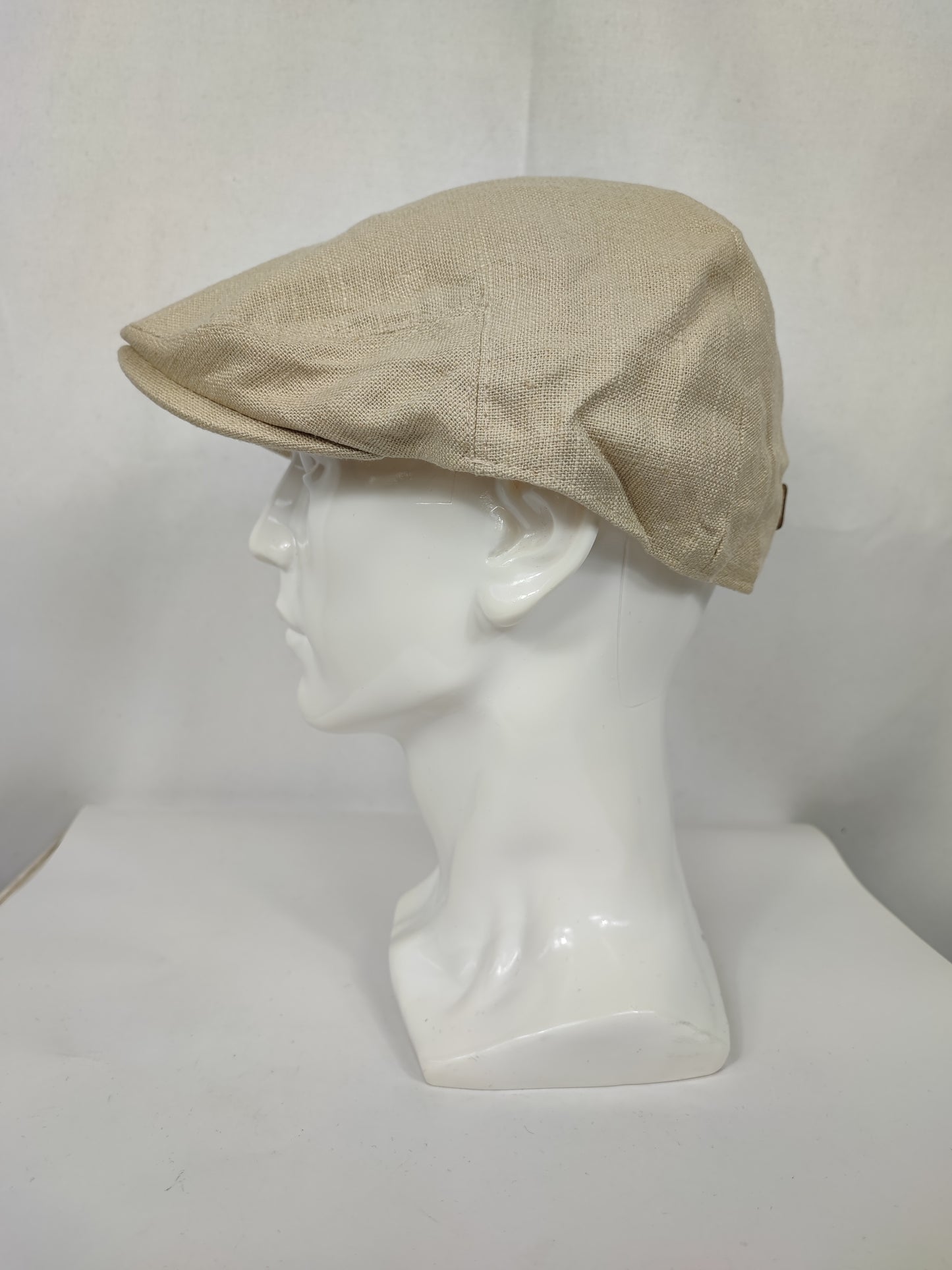 Coppola nuova inglese liscia in Lino beige- New English Beige Linen Flat Cap