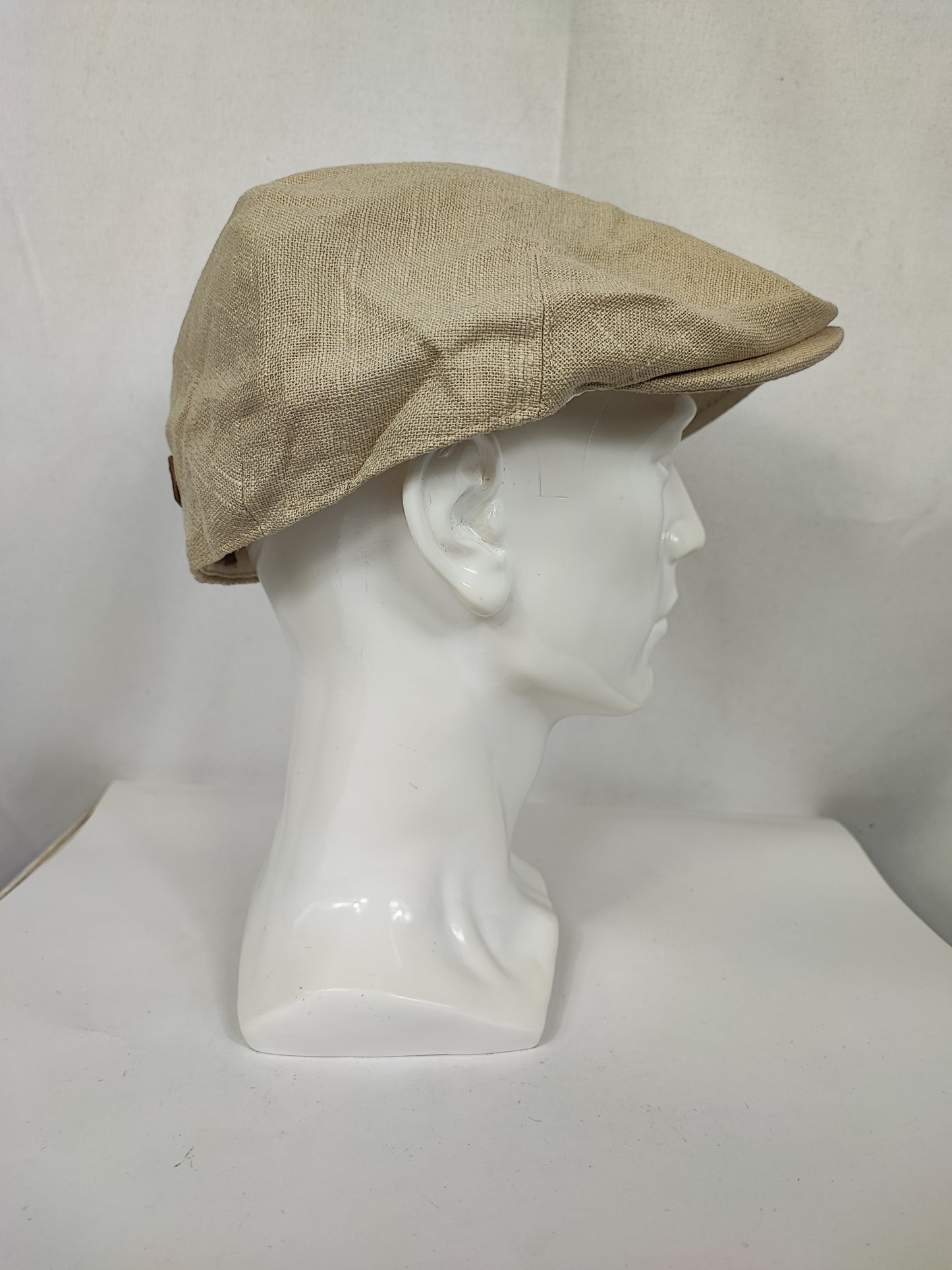 Coppola nuova inglese liscia in Lino beige- New English Beige Linen Flat Cap