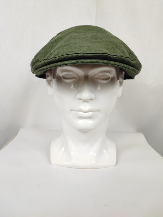Coppola nuova inglese liscia in Lino verde militare -  New English Olive Linen Flat Cap