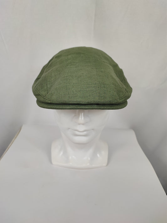 Coppola nuova inglese liscia in Lino verde militare -  New English Olive Linen Flat Cap