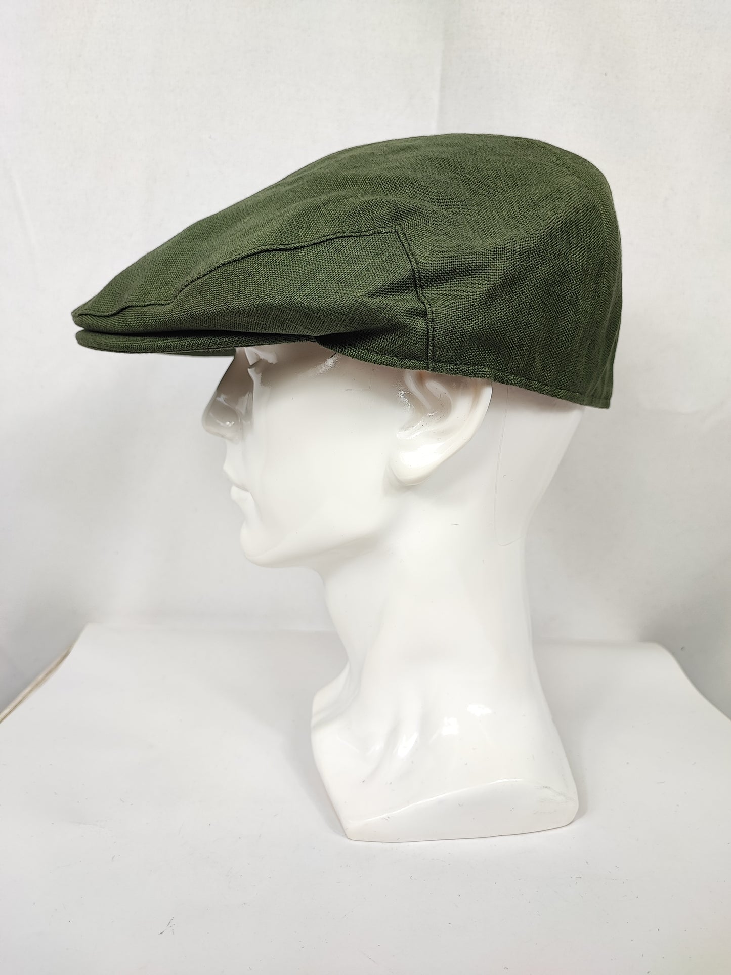 Coppola nuova inglese liscia in Lino verde militare -  New English Olive Linen Flat Cap
