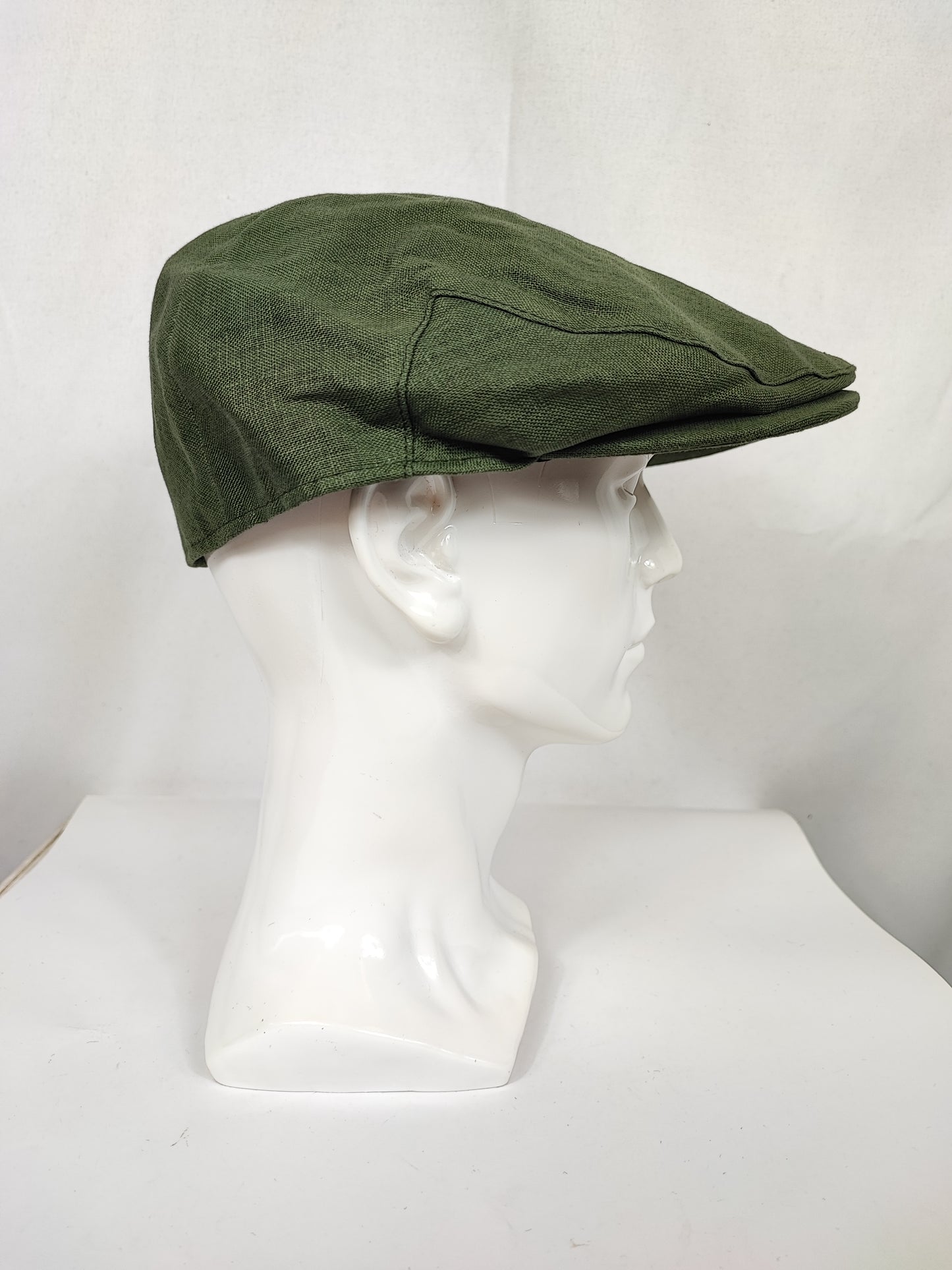 Coppola nuova inglese liscia in Lino verde militare -  New English Olive Linen Flat Cap