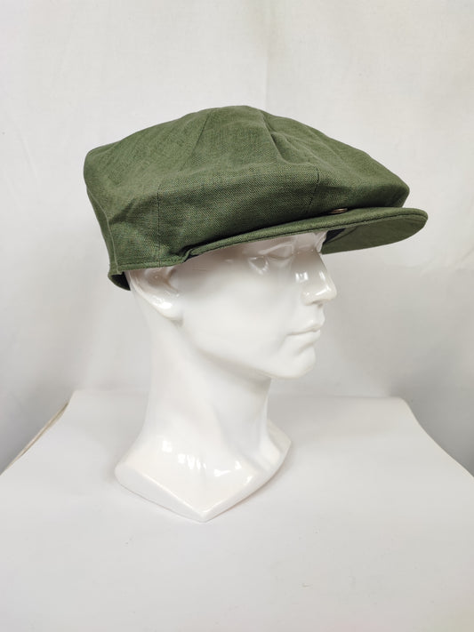 Coppola nuova inglese in lino verde militare Newsboy Cap - Peaky Blinders Olive Linen Newsboy Cap