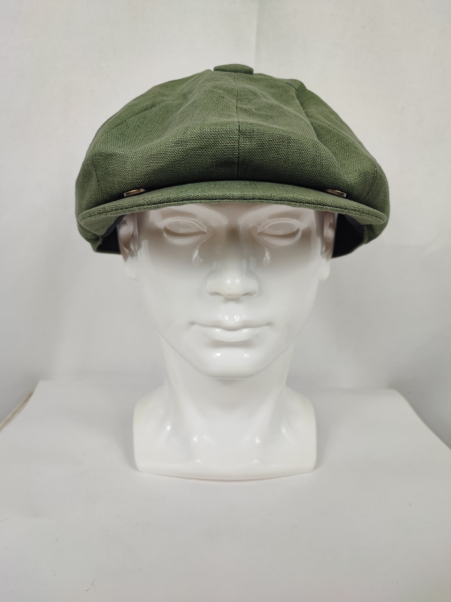 Coppola nuova inglese in lino verde militare Newsboy Cap - Peaky Blinders Olive Linen Newsboy Cap