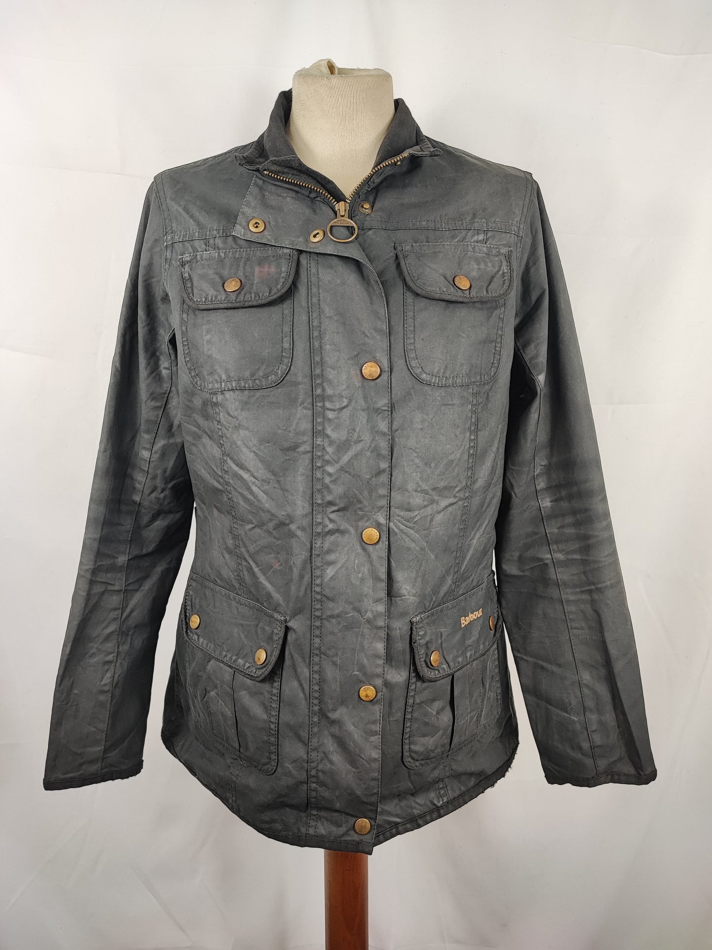 Barbour Giacca corta nera donna Tg. 42 Morris Black Wax Utility Jacket Size UK12 Medium