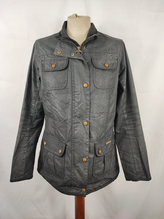 Barbour Giacca corta nera donna Tg. 42 Morris Black Wax Utility Jacket Size UK12 Medium