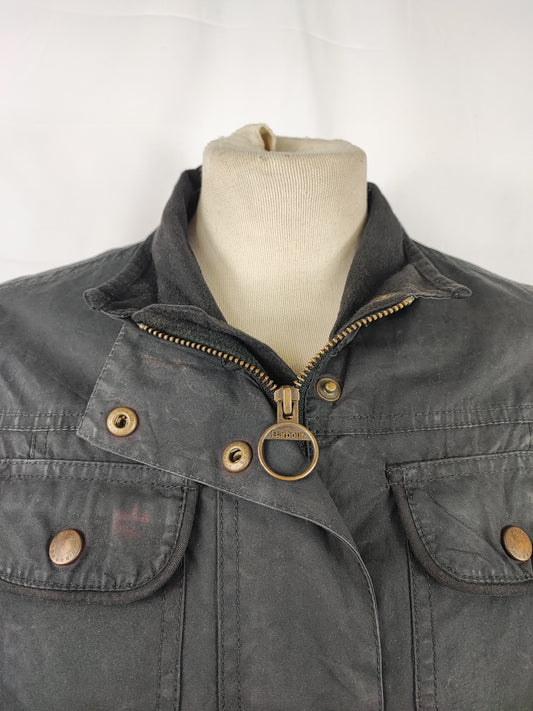 Barbour Giacca corta nera donna Tg. 42 Morris Black Wax Utility Jacket Size UK12 Medium