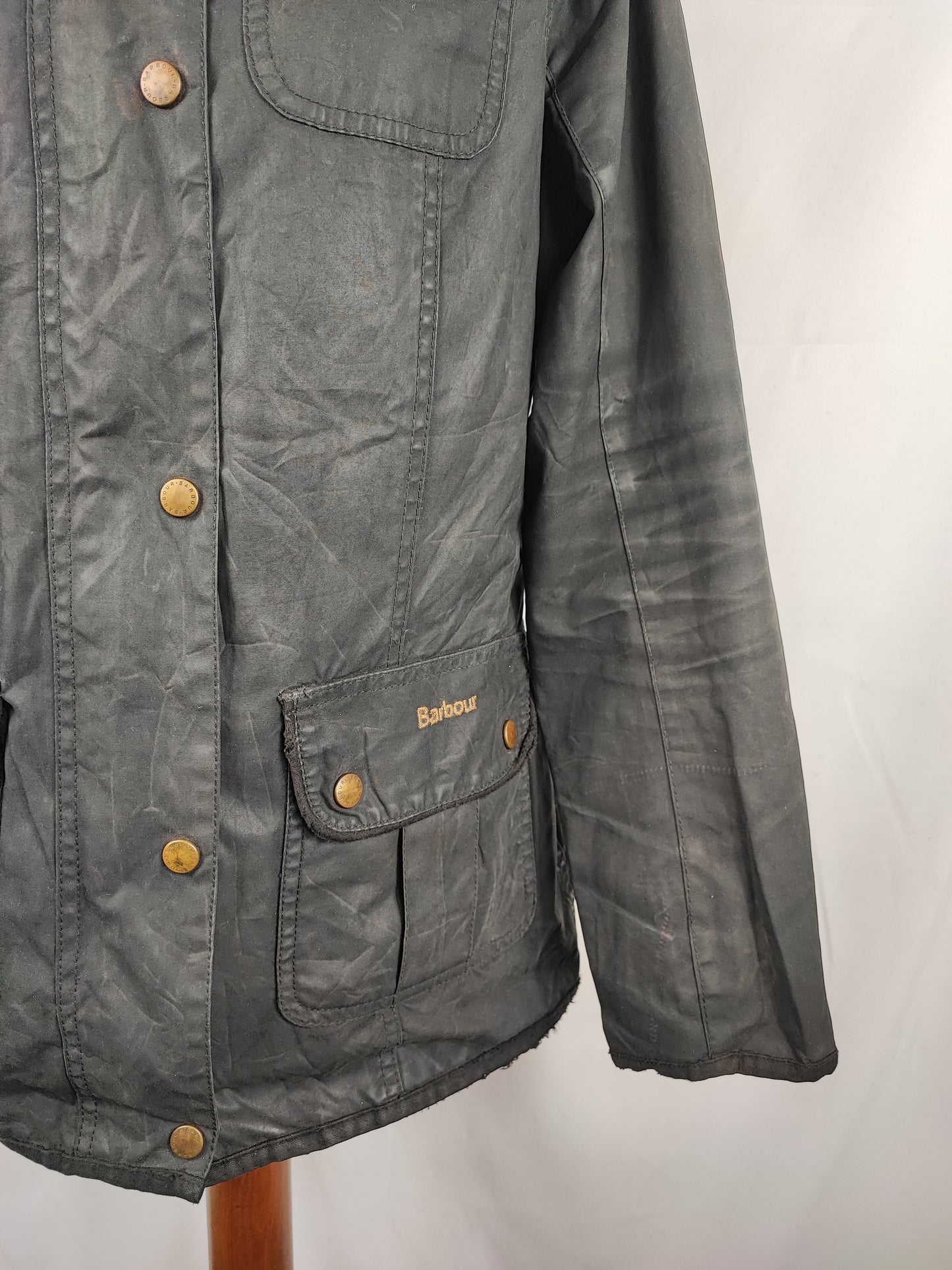 Barbour Giacca corta nera donna Tg. 42 Morris Black Wax Utility Jacket Size UK12 Medium