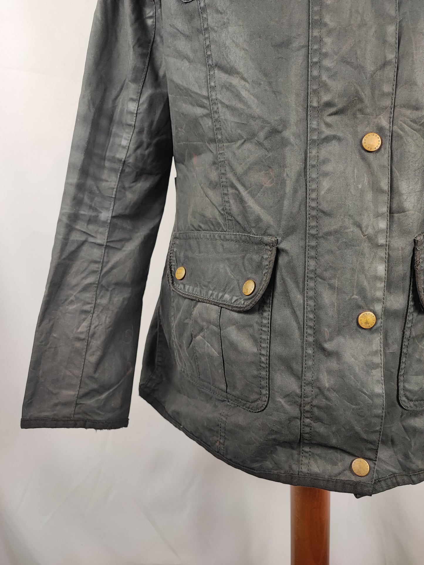 Barbour Giacca corta nera donna Tg. 42 Morris Black Wax Utility Jacket Size UK12 Medium