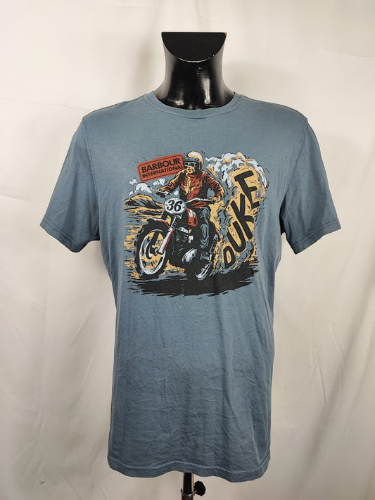 T-shirt Barbour Steve Mc Queen blu da uomo in cotone taglia Large