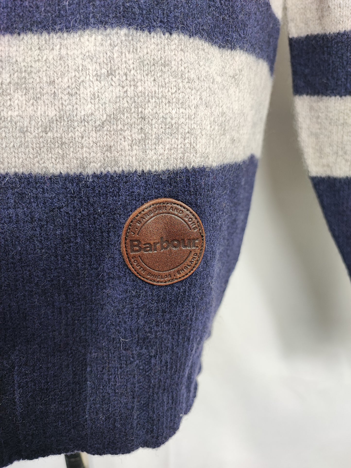 Maglione Barbour a righe Blu In lana Large - Stockman Stripe Crew Neck Blue Crew Neck Jumper Size Large