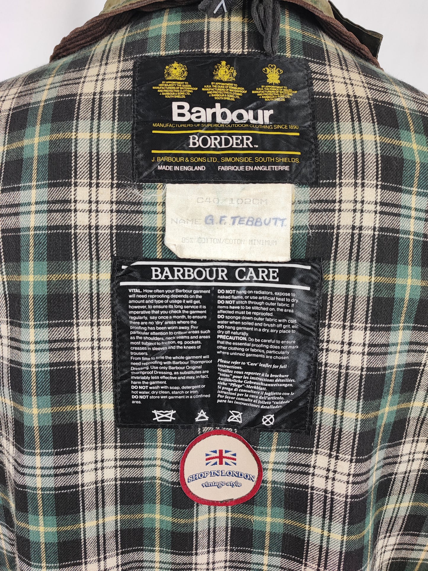 Barbour unisex Border verde cerato custom edition C40/102cm  -  Green Vintage Border Coat Custom edition size C40 Medium