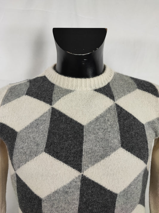 Maglione Barbour da donna in lana Uk12 Medium - Lady White wool cubes Jumper size uk12
